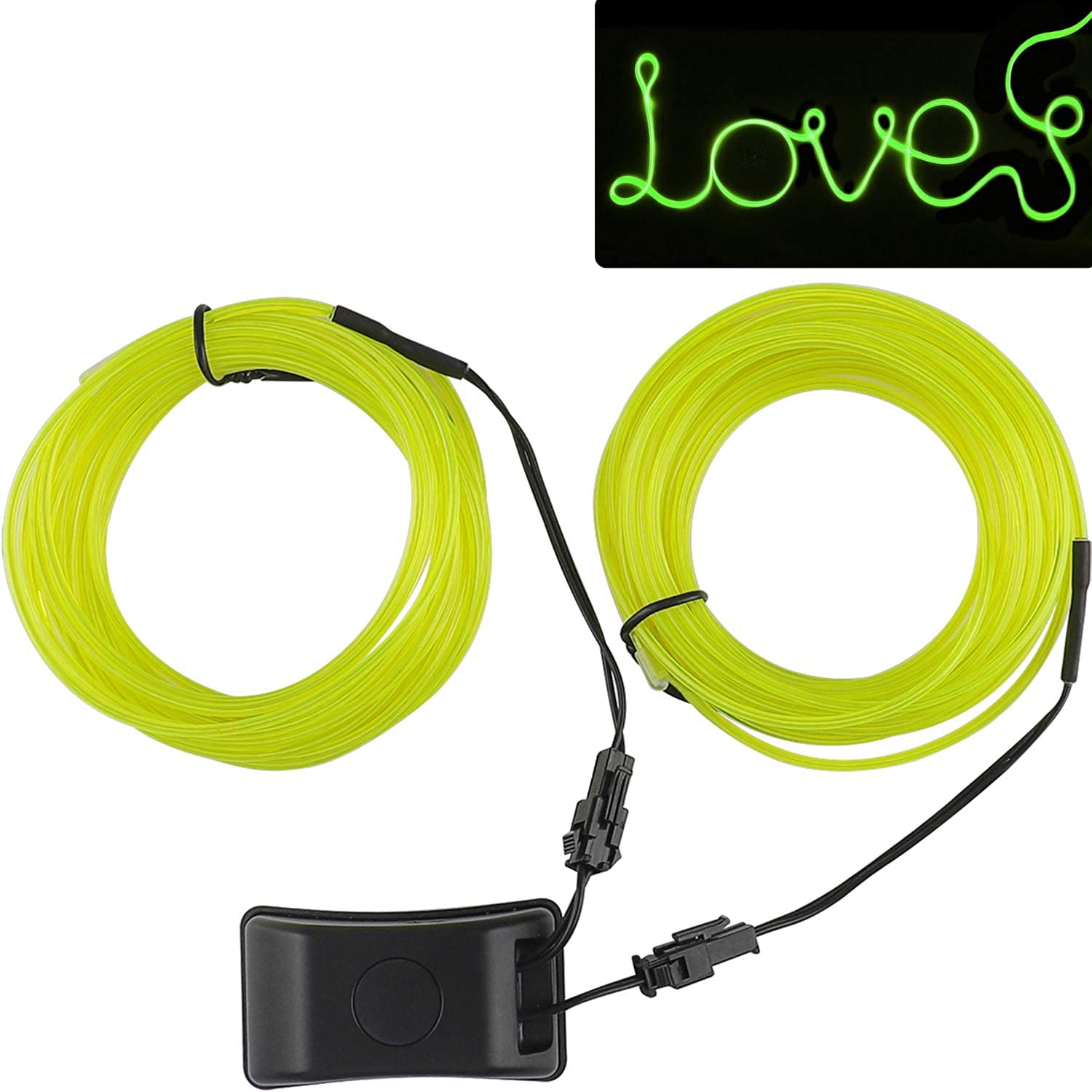 Jiguoor Usb Rechargeable El Wire 32.8Ft/10M (5Mx2) Bright Neon Light Strip 360° Illumination Neon Tube Rope Lights For Diy, Festival, Party, Halloween, Chrismas (32.8Ft/10M, Fluorescent Green)