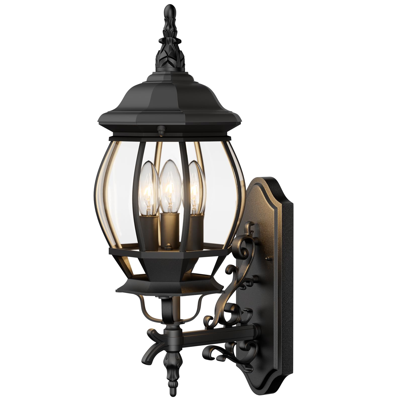 Krychiler 3-Light Black Outdoor Wall Lantern - Waterproof Wall Sconce For Porch Lighting