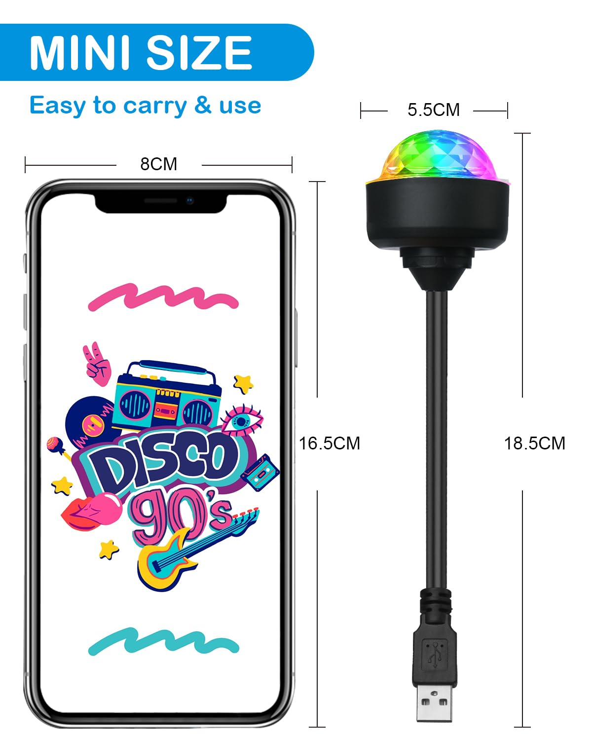 Luditek Mini Disco Ball Light, Sound Activated Strobe, 3 Pack, Plastic, Black, Model GT162