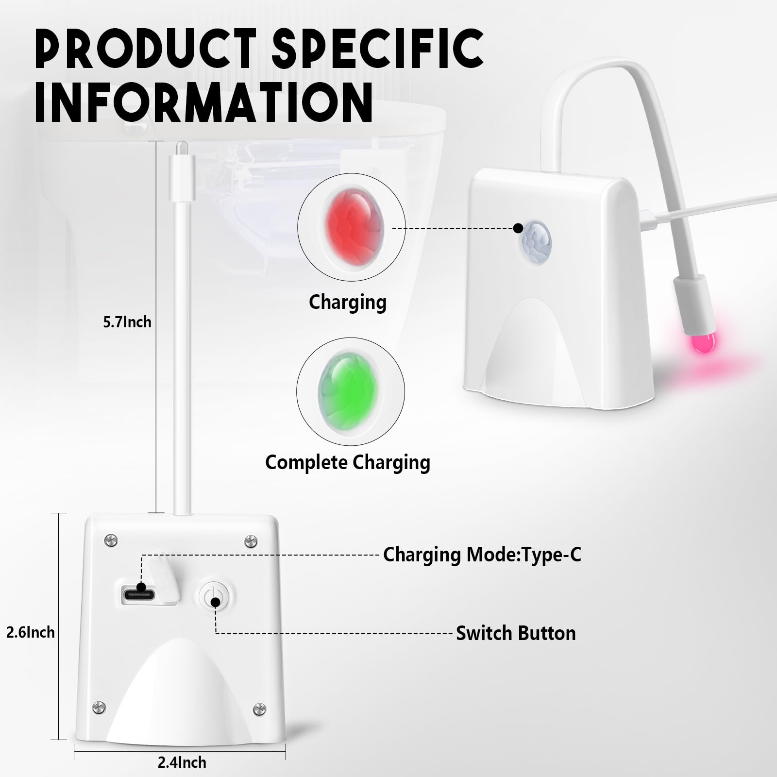 Lavaed Toilet Nights Lights 16 Color Changing,Motion Sensor Activated Led Projection Nightlight Usb Rechargeable Toilet Bowl Lig