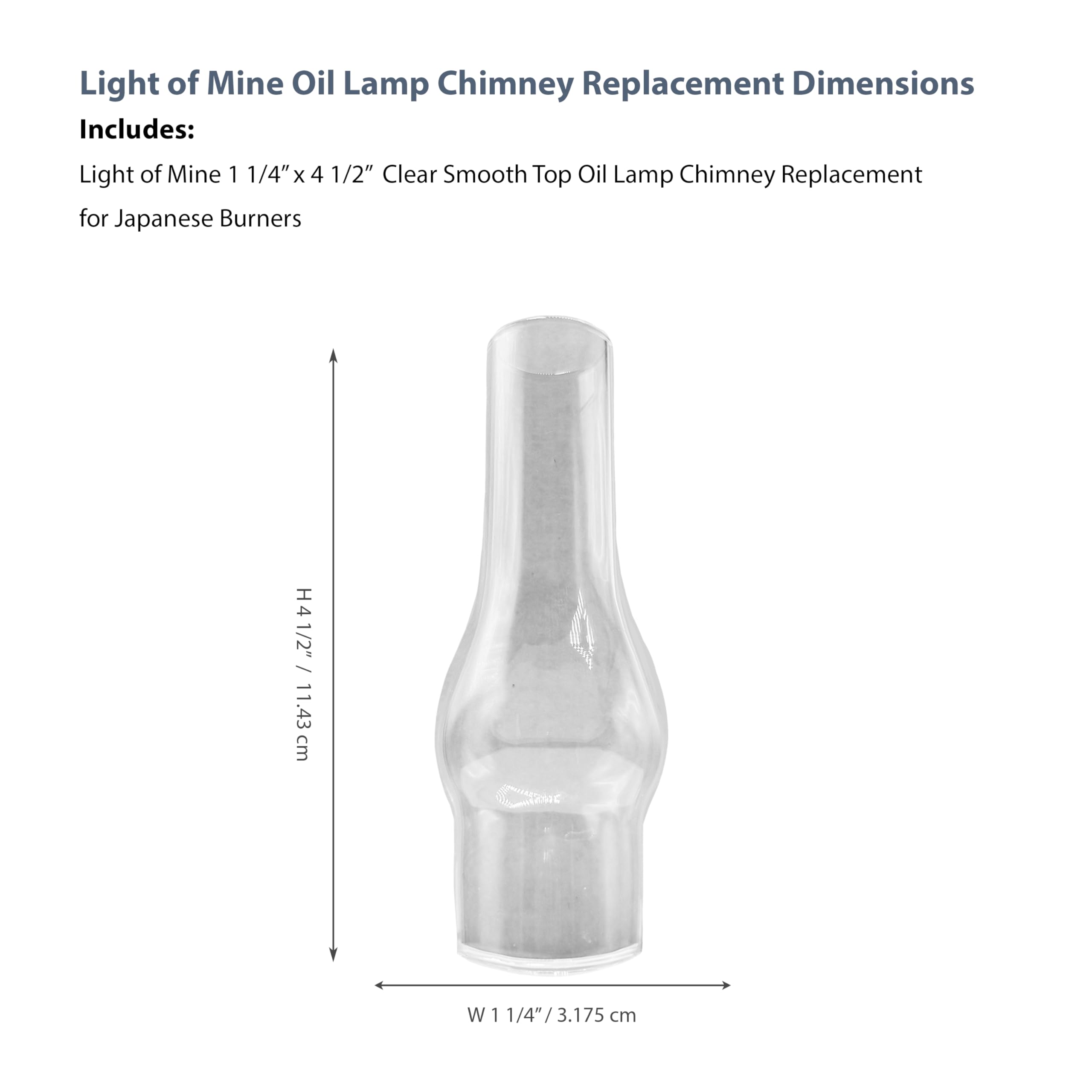 Light Of Mine 1.25&quot; X 4.25&quot; Oil Lamp Replacement Chimney - Clear Smooth Top Chimney For Japanese Burners (1 1/4&quot; X 4 1/2&quot;)