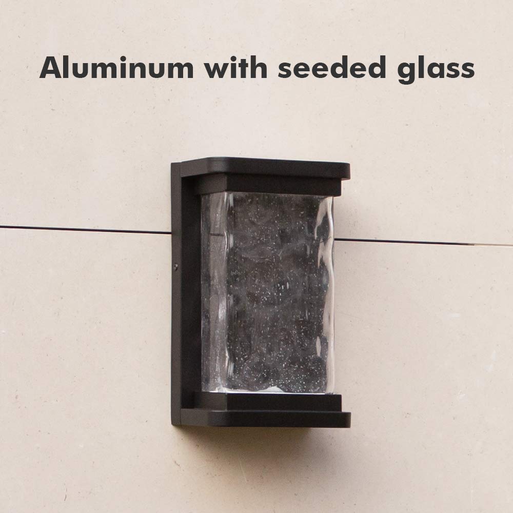 LUTEC Outdoor LED Wall Light Fixture, 1000 Lumen, Dusk to Dawn, Seeded Glass, Matte Black, 1 Pack, Model 5185701012