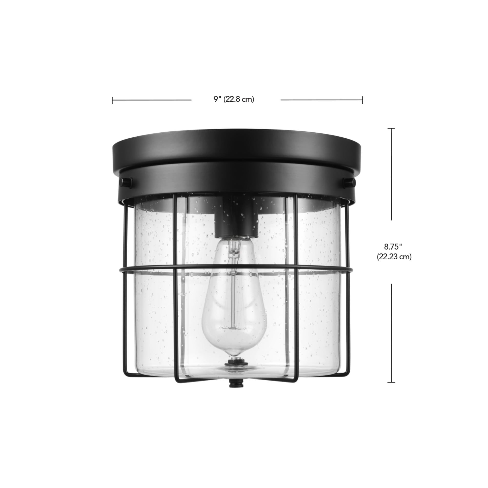 GLOBE Electric 60000162 1-Light Outdoor Flush Mount, Matte Black, Seeded Glass Shade, Thin Frame