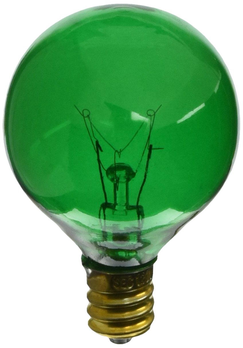 Satco S3835 10 Watt G12.5 Incandescent 120 Volt Candelabra Base Light Bulb, Transparent Green