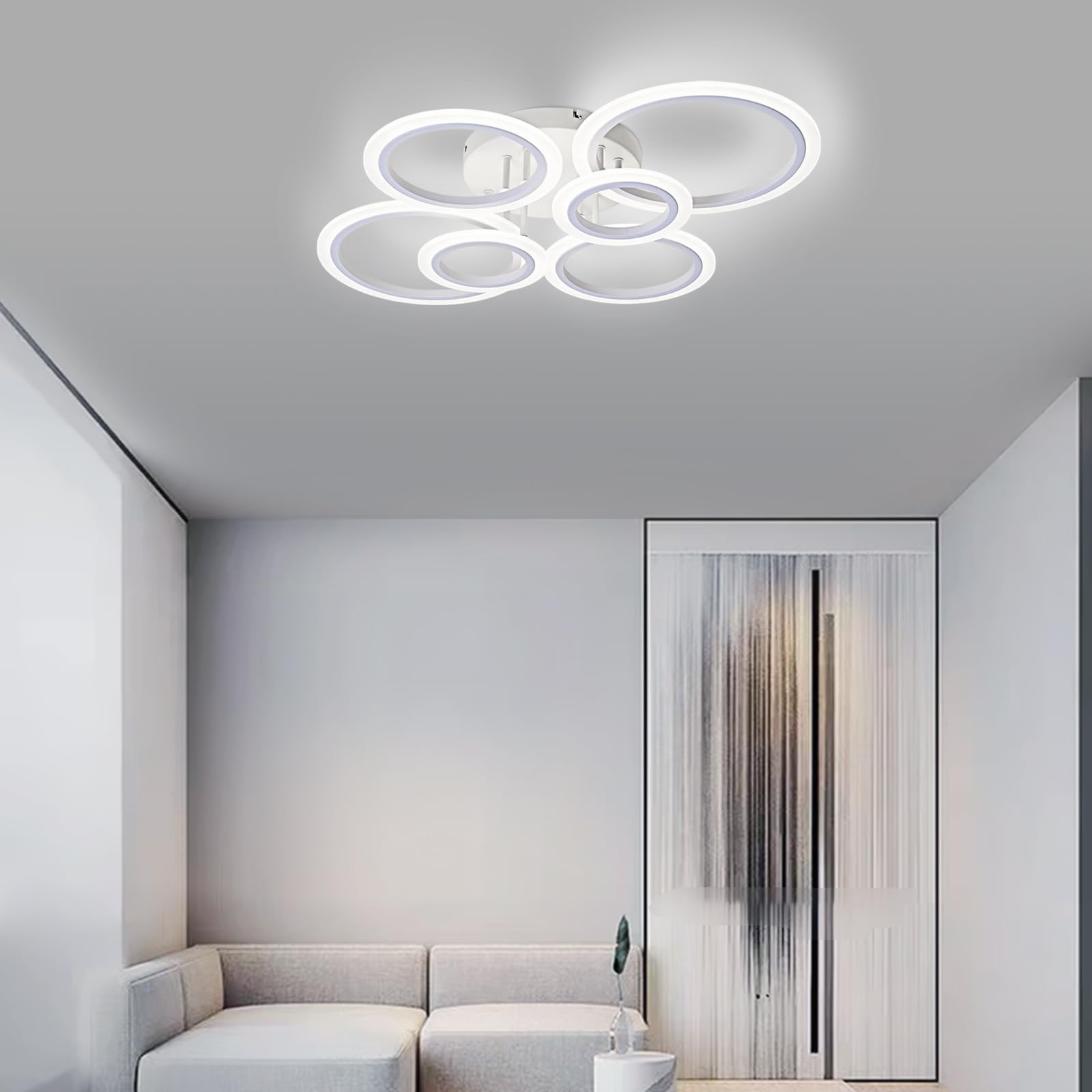 Vikaey Modern Led Flush Mount Ceiling Light, 6 Rings White Close To Ceiling Light, Lighting Fixture Ceiling Lamp For Kitchen, Living Room, Bedroom, Laundry Room, 4000K Not Dimmable