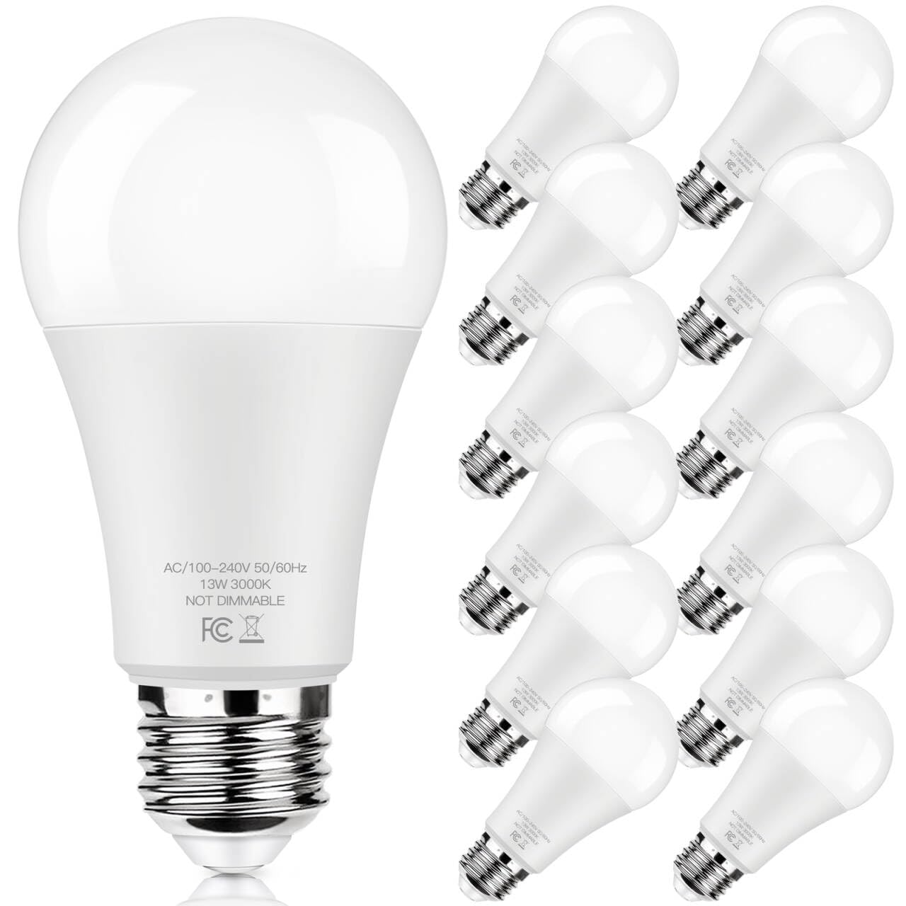 LED Light Bulbs 100W Equivalent 1500 Lumens  A19 13W 3000K Soft White Non-Dimmable  Super Bright No Flicker Standard E26 Edison Screw Bulbs for Home  Bedroom  Office Lamp  12-Pack