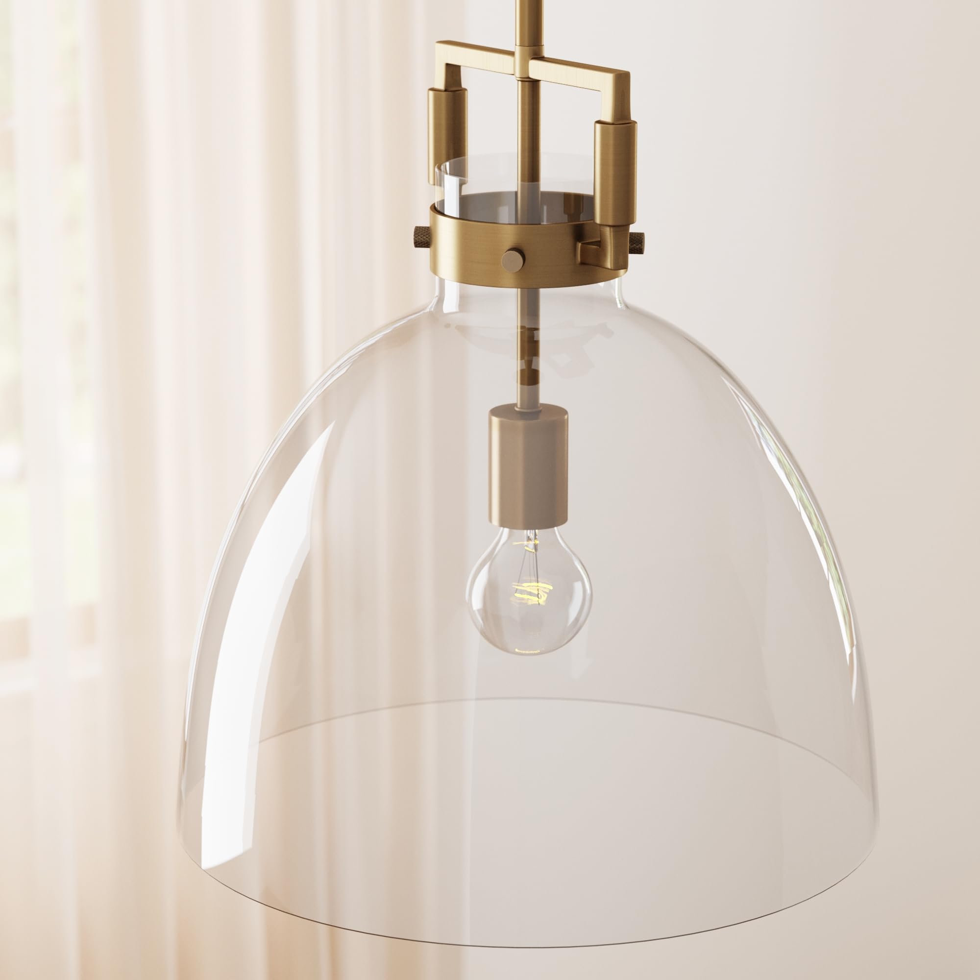 Nathan James Leigh Pendant Lighting, Hanging Ceiling Light With Oversized Glass Shade And Adjustable Cord, For Kitchen Island Or