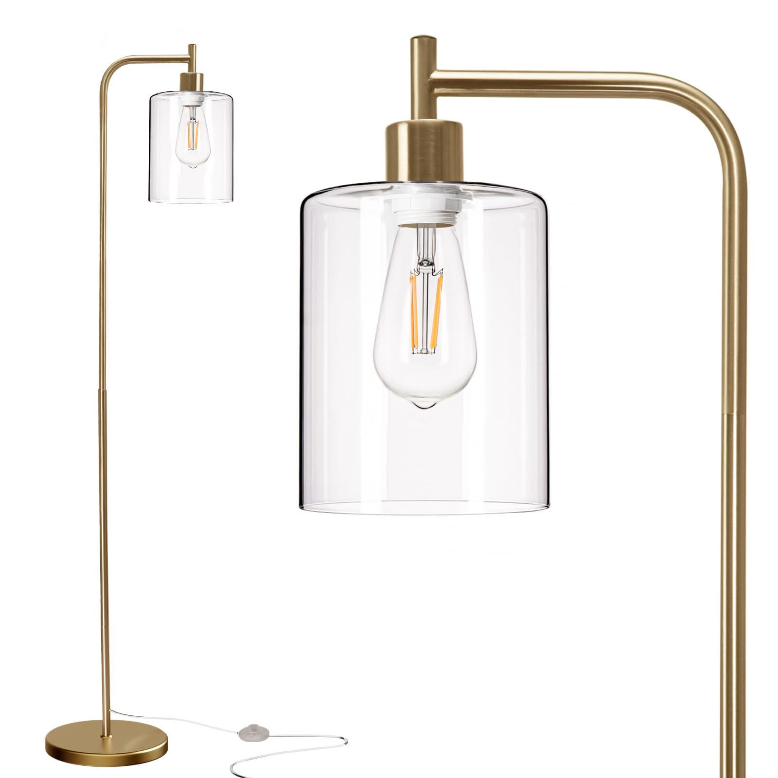 Addlon Floor Lamps For Living Room With Glass Lampshade, Modern Bright Floor Lamp With Led Bulbs Industrial Standing Lamp For Be