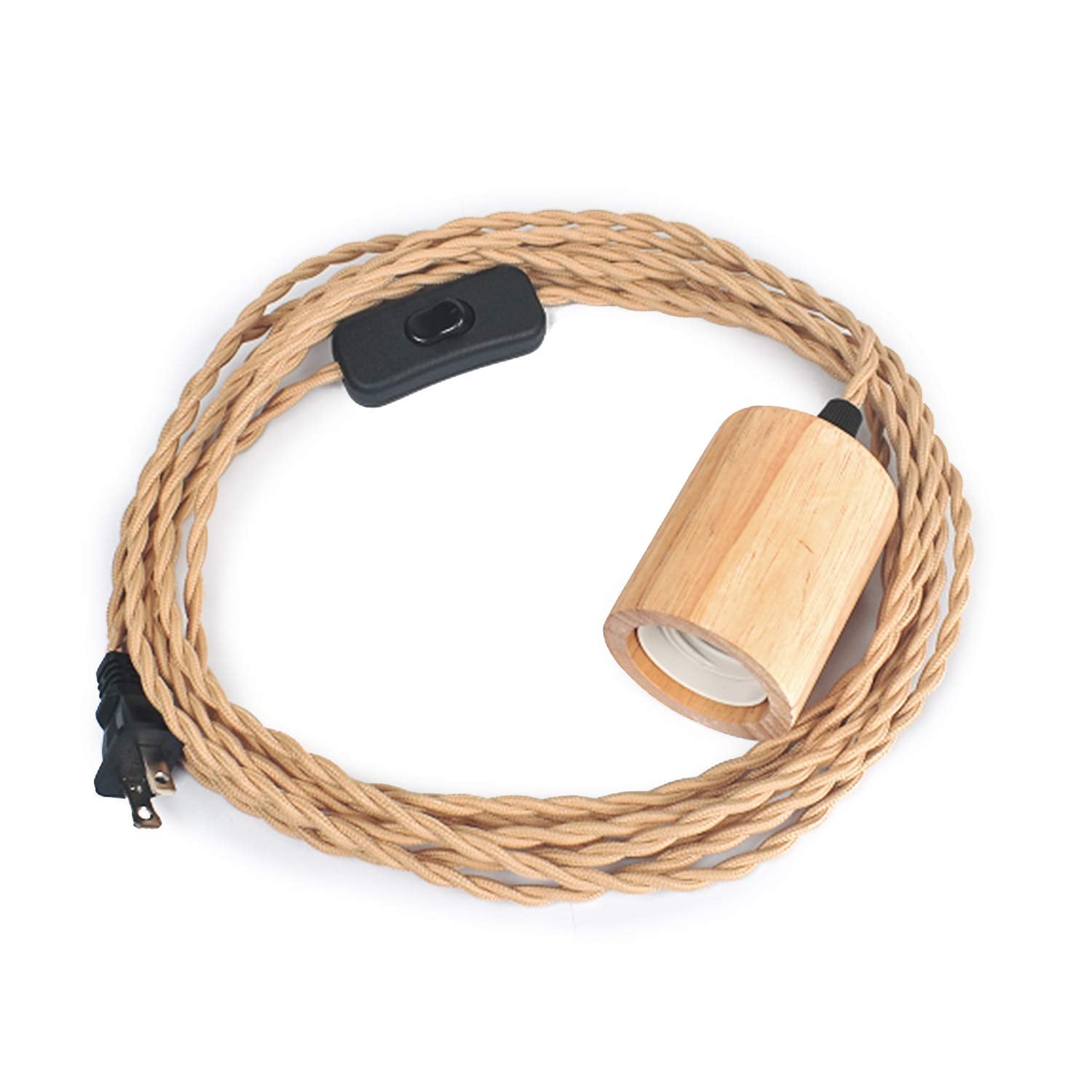 Arturesthome Wood Pendant Light Cord Kit, 9.8FT Vintage Industrial Hanging Lamp, E26/E27 Socket, Twisted Nylon Rope