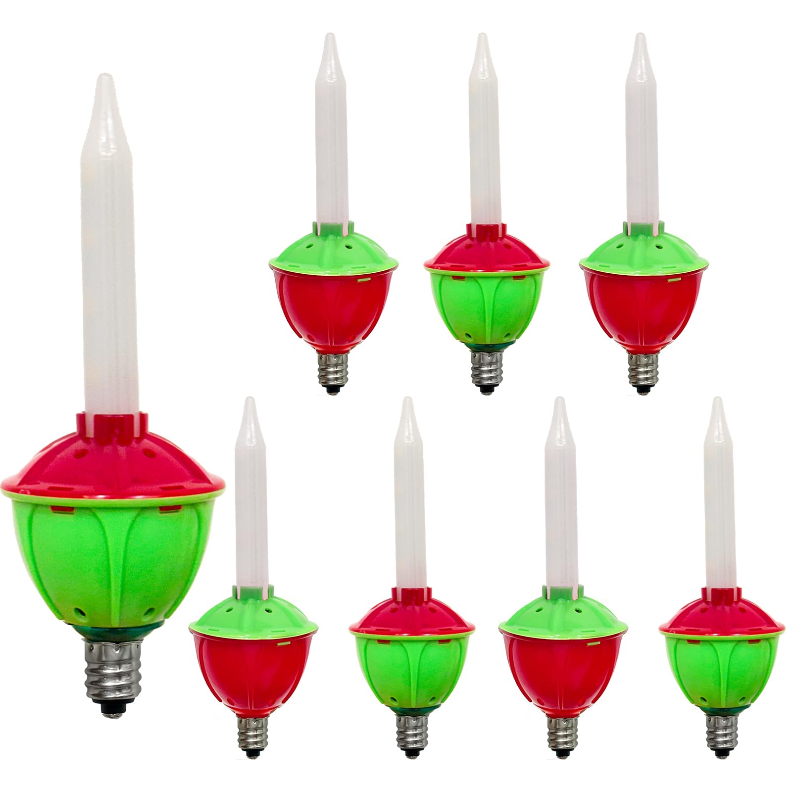 Romasaty 8 Pack Christmas Bubble Lights Replacement Bulbs  Vintage Christmas Led Bubble Lights Replacement Bulbs With Red Green Bases For Xmas Tree Decor  0.6 Watts  C7/E12 Candelabra Base