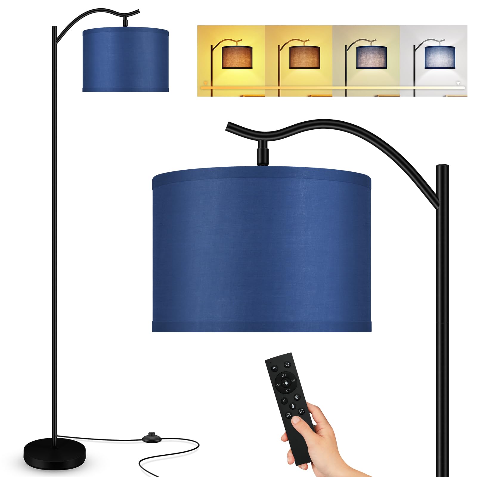 BoostArea Arc Floor Lamp with Remote Control, Dimmable Brightness 2700k-6500k, Metal, Blue, Model B1370