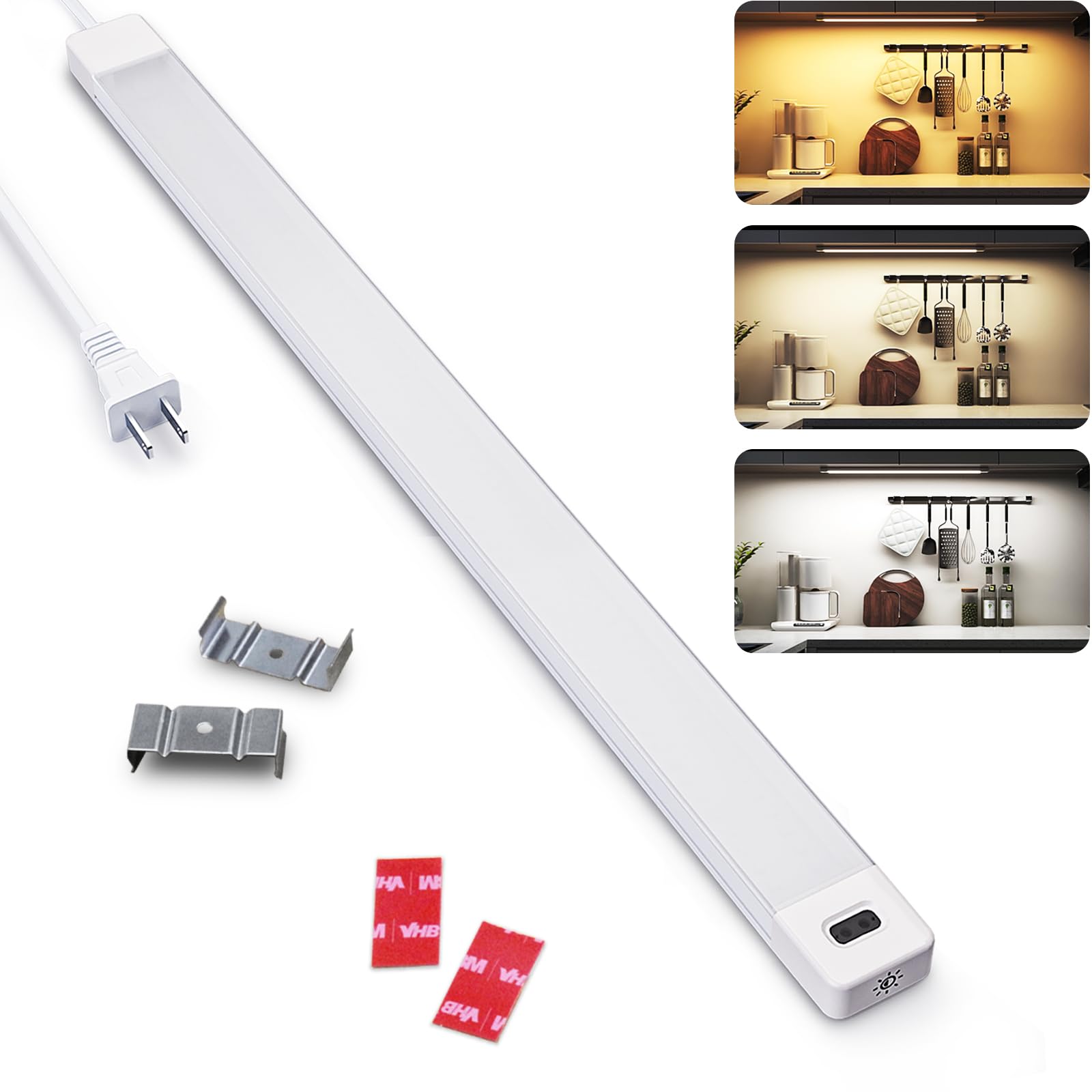 MYPLUS Under Cabinet LED Light Bar, 16in, 5 Color Dimmable, 450 Lumens, Polycarbonate, White, Model MYPLUSGG121, 1-Pack