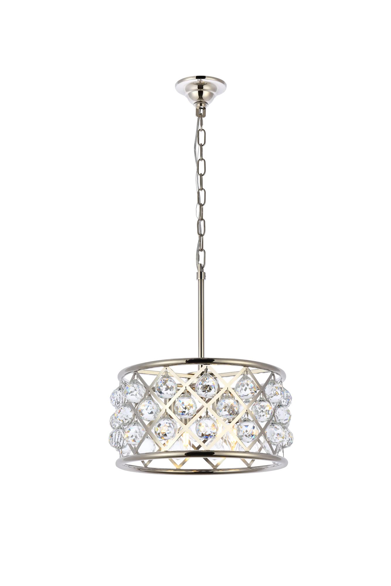 Elegant Lighting Madison Collection 4-Light Pendant Lamp, 16in Depth x 9in Height, Polished Nickel Finish, Crystal, Model 1214D16PN/RC