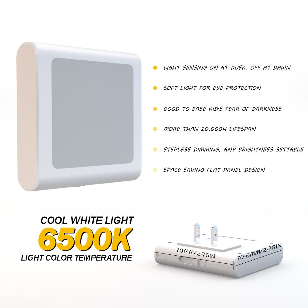 MAZ-TEK Plug-in LED Night Light, Auto Dusk to Dawn Sensor, Adjustable Brightness, Cool White, 2 Pack