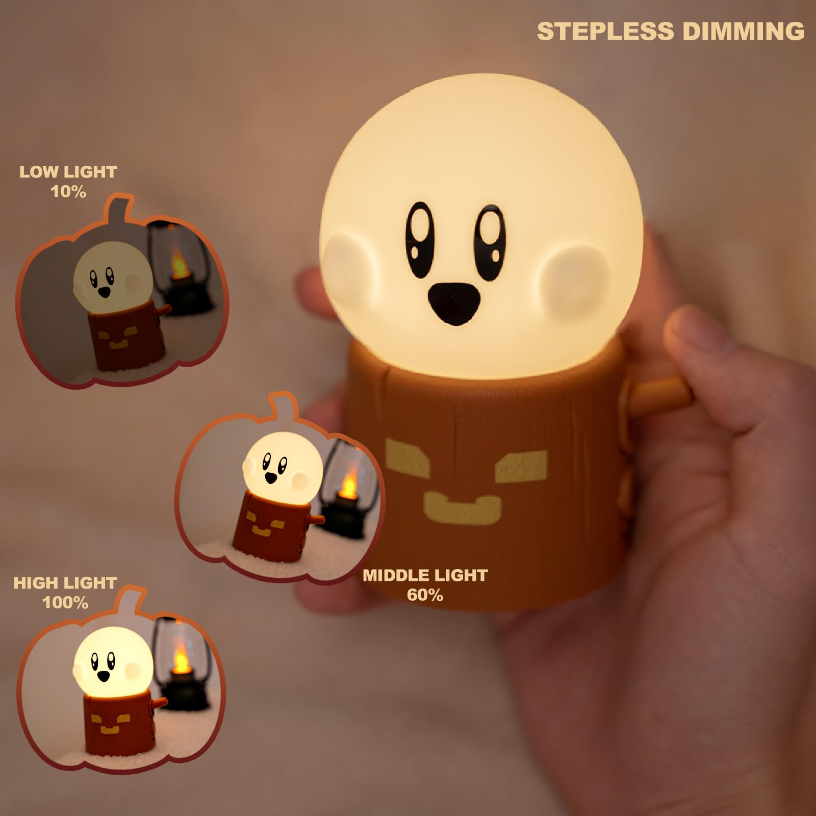 Deogos Ghost Campfire Night Light  Small Ambient Lamp  Cute Night Light  2 Modes/Rechargeable/Cordless/Dimmable Brightness  Warm Lamps For Kids Sleep Buddy  Work/Study Buddy  Gift
