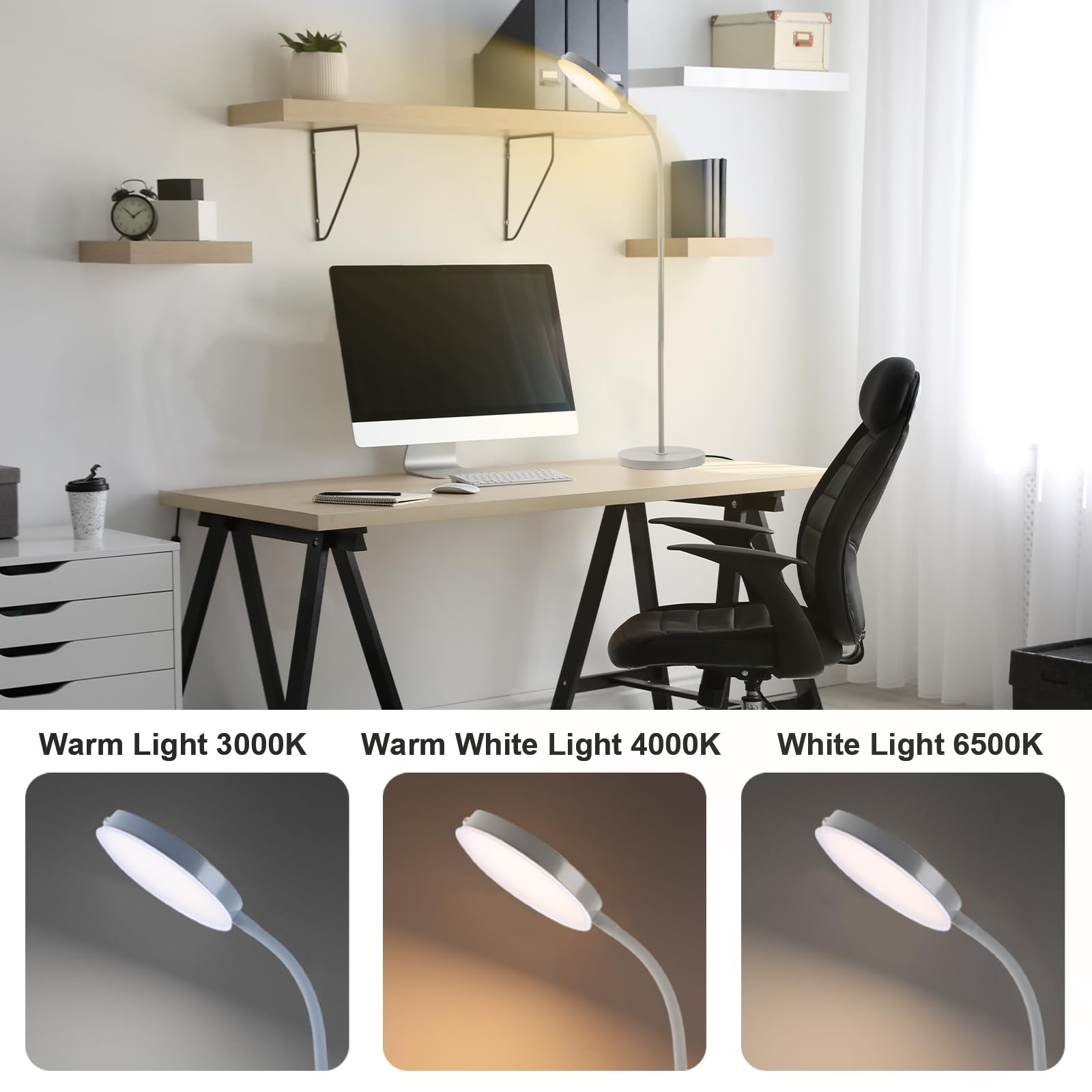 LALISU LED Floor Lamp with Stepless Brightness & Color Adjustment, Touch Control, Adjustable Gooseneck, Grey, Model LALISULEDFL08