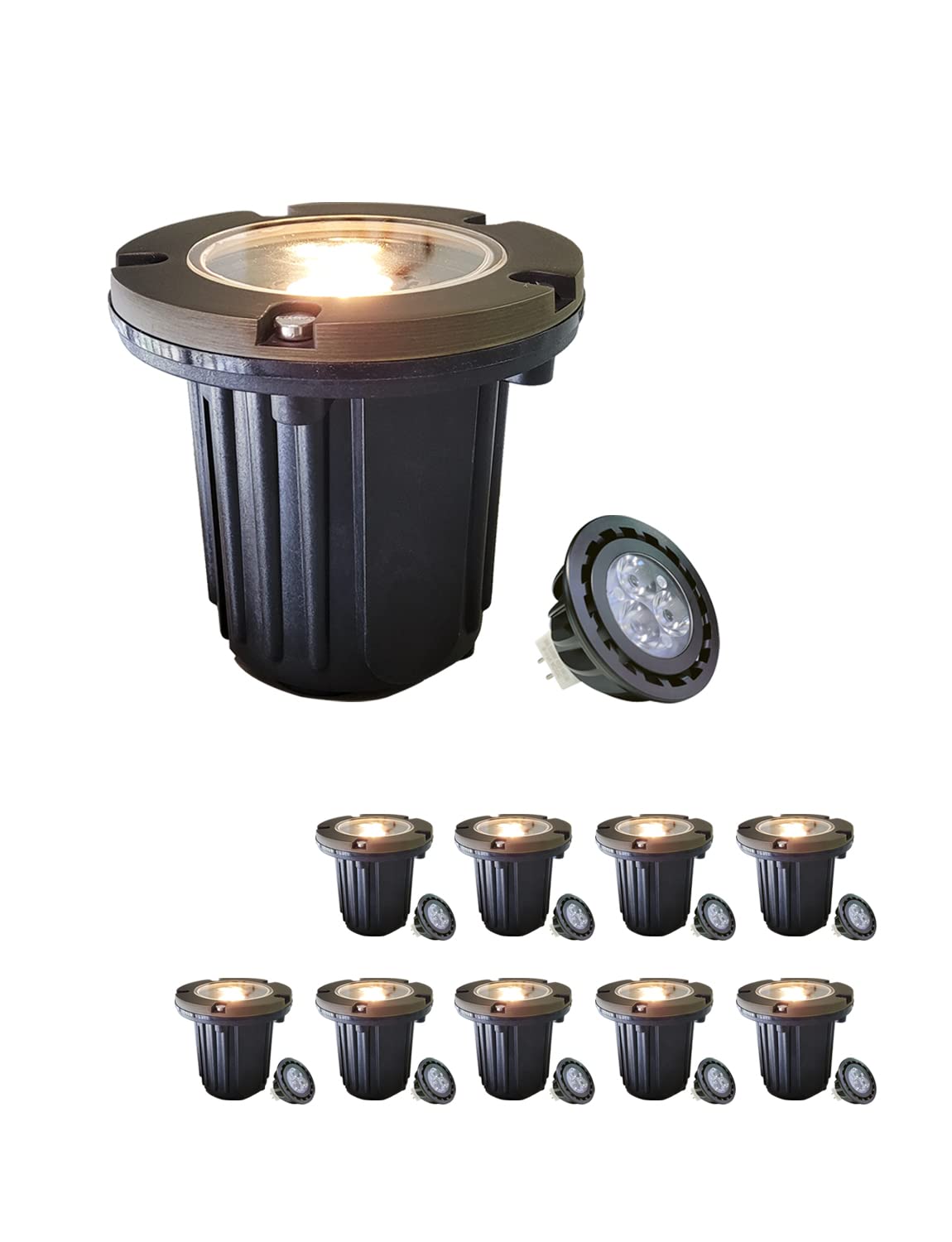 Malory Brass Top Cover Landscape Well Lights  (4.6H) 12V Low Voltage Outdoor In Ground Lights Landscape Lighting For Pathway  Driveway And Garden 10-Pack With Bulb (Flat Top)