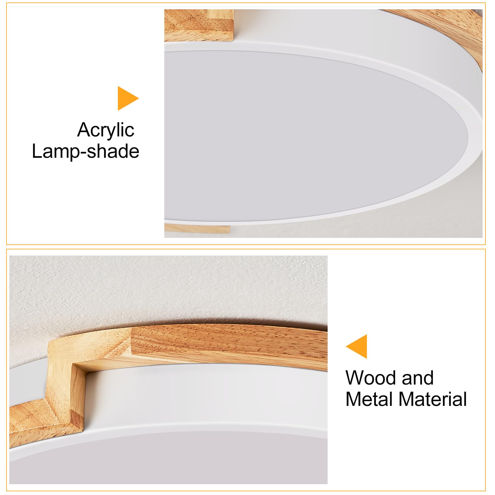 Peblto Modern Led Close To Ceiling Light, Round Shape Flush Mount Ceiling Lighting Fixture, Matte White With Wood Accent, Minima