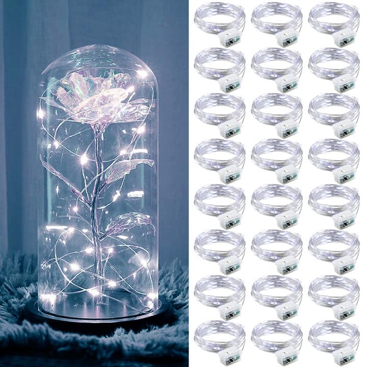24 Pack Fairy Lights Battery Operated, String Lights Battery Powered 7ft 20 Led Fairy Lights Copper Wire Twinkle Lights for DIY, Parties, Wedding, Bedroom, Christmas Decoration(Cold White, 24)