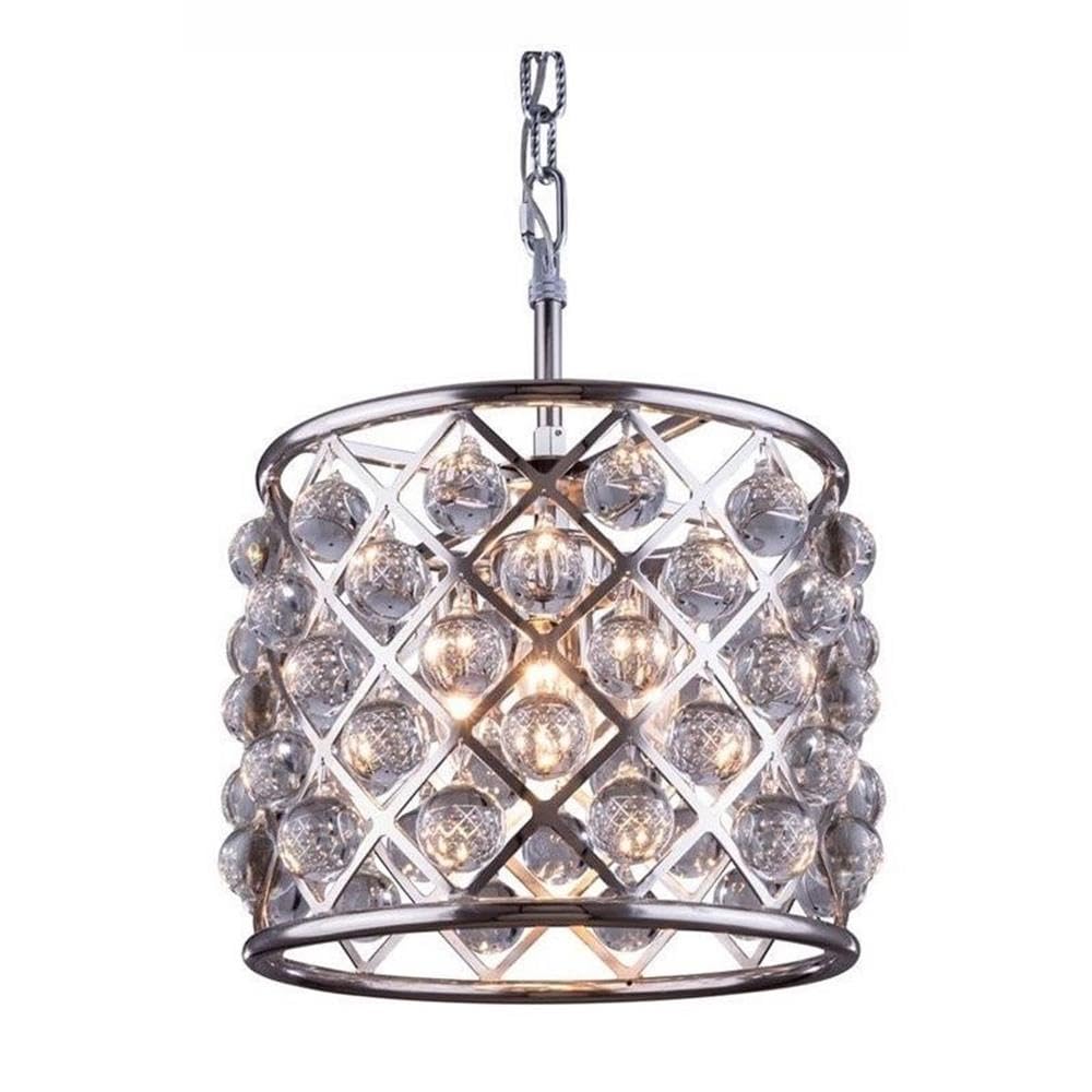Elegant Lighting Madison Collection 3-Light Pendant Lamp with Royal Cut Crystals, Polished Nickel Finish