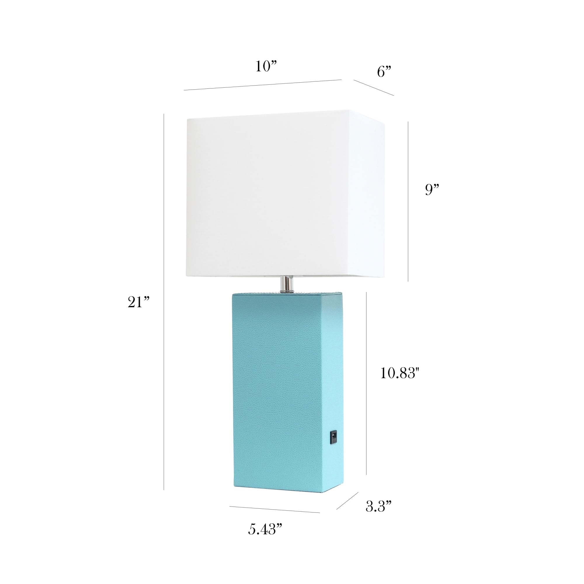 Elegant Designs Lt1053-Aqu Modern Leather Usb And White Fabric Shade Table Lamp, Aqua - (Pack Of 1)