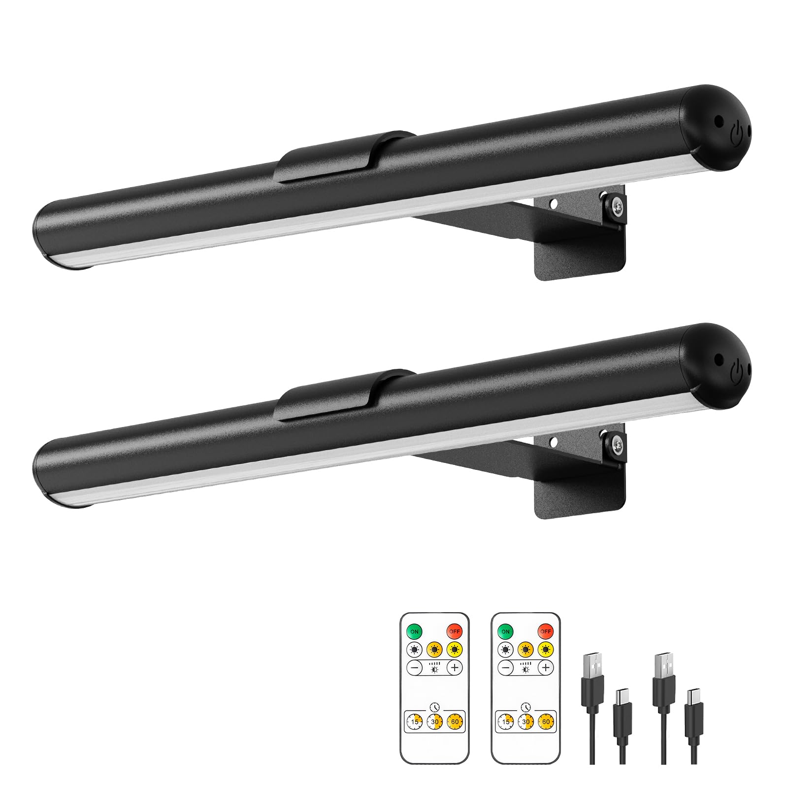 Swatia Picture Light, Wireless Metal Wall Lights, 300 Lumens Adjustable Brightness, 13 Inch, Black, 2 Pack