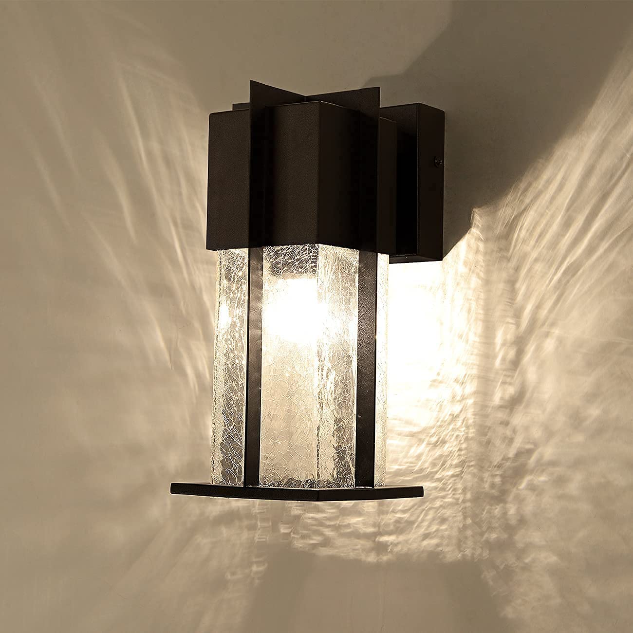 Zegolaer Outdoor Wall Light Fixtures With Crack-Like Glass Shade, Modern Outdoor Wall Sconce Exterior Light Fixture Ip65 Waterpr