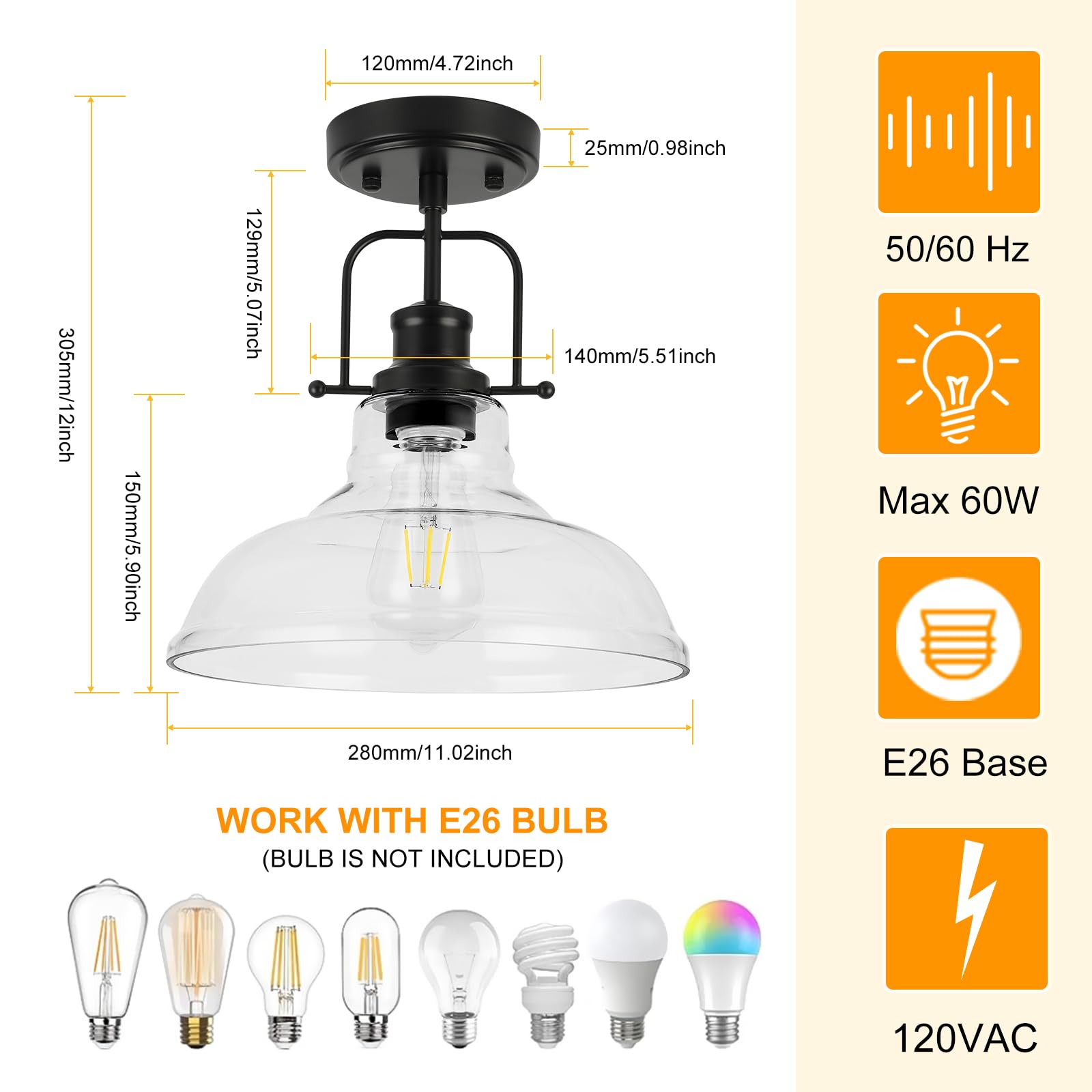 Wilon 2 Pack 11'' Semi Flush Mount Ceiling Light Fixture With Clear Glass Shade Black Ceiling Light Modern Farmhouse Lighting Fi