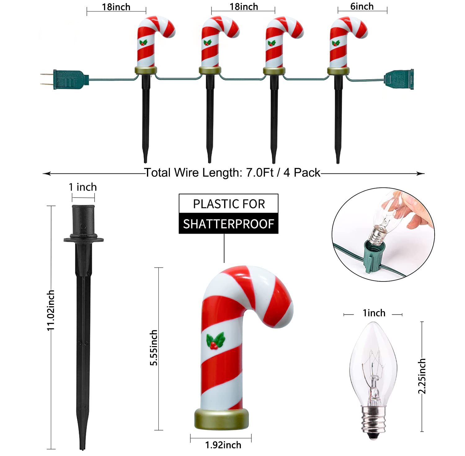 GOOTHY Christmas Candy Cane Pathway Lights - 2 Sets 7FT Outdoor String Lights, Plastic Stake Lights for Driveway & Garden Decor