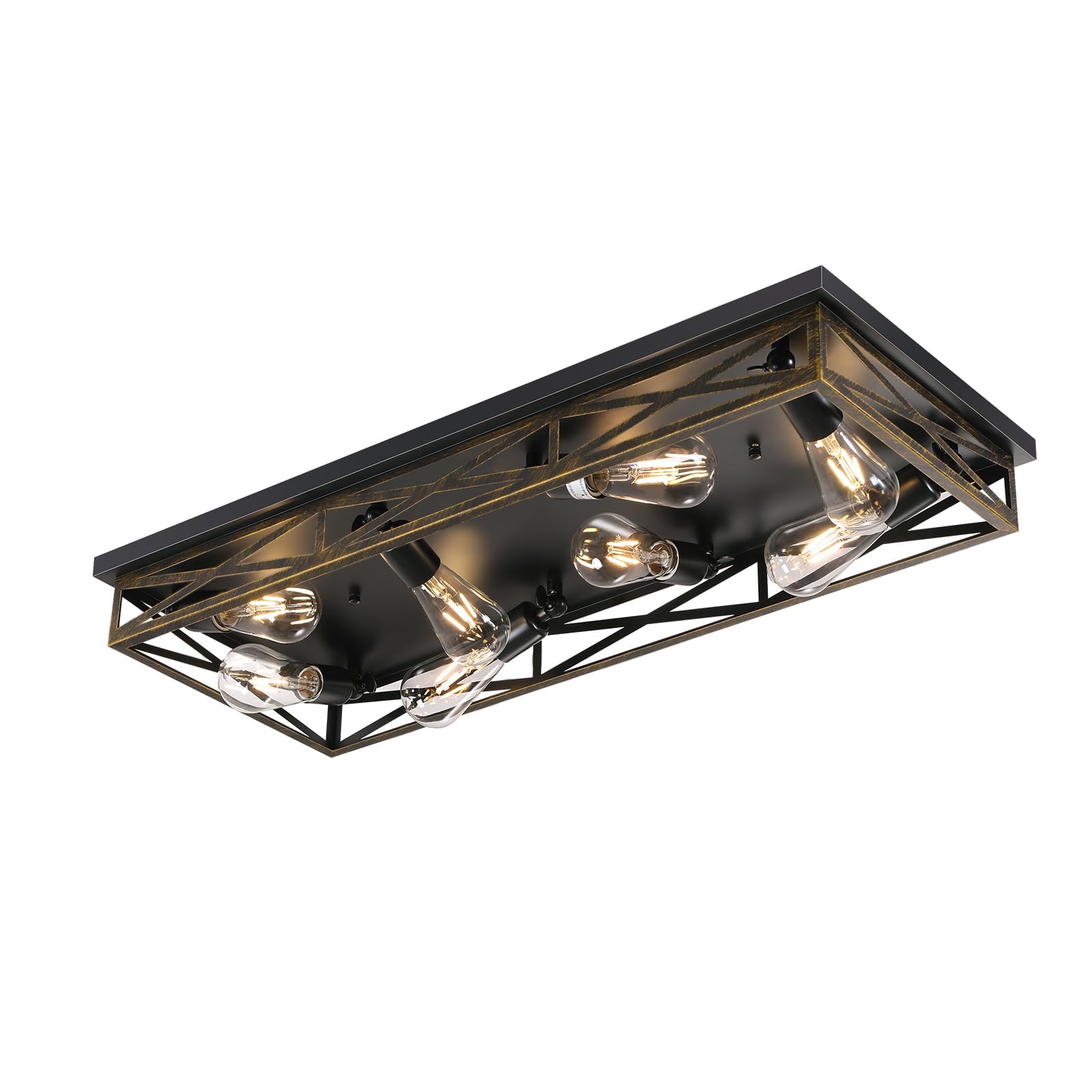 DIKAIDA Rustic Flush Mount Ceiling Light, 8-Light Metal Cage Fixture, 31in, Black, 1 Pack