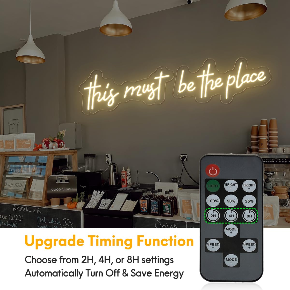 32  8 Inch Large This Must Be The Place Neon Signs with Timing Remote, White Led Light UP Sign for Wall Decor for Bedroom, Bar,
