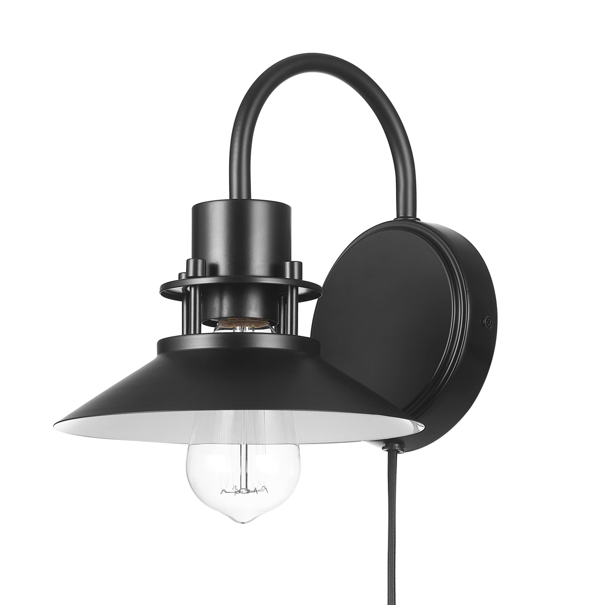 GLOBE 1-Light Wall Sconce, Matte Black, Plug-in/Hardwire, 6ft Braided Cord, In-Line Switch, Model 65929