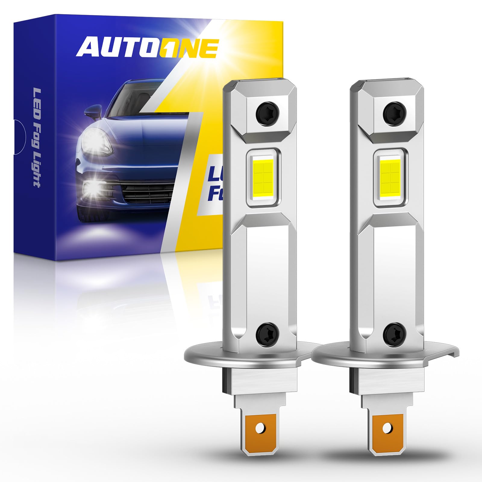 AUTOONE H1 Fog Bulbs, Ultra Bright 6500k Cool White Replacement for Halogen, 1:1 Mini Size Fog Light Bulbs, Pack of 2