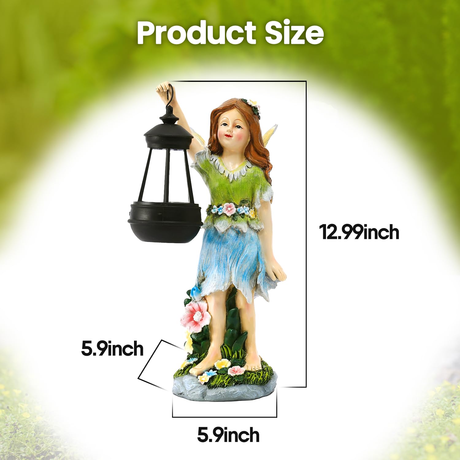 Pohabery Fairy Garden Statue Solar Garden Fairy With Lantern Light Outdoor Garden Decoration Waterproof Solar Garden Sculpture F