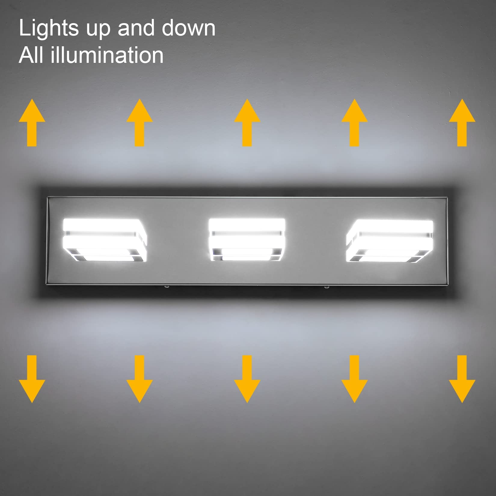 Ralbay 3-Light Modern LED Vanity Light Fixtures, Chrome Stainless Steel, Rotatable Acrylic, Model 8596, Bathroom Over Mirror Lighting