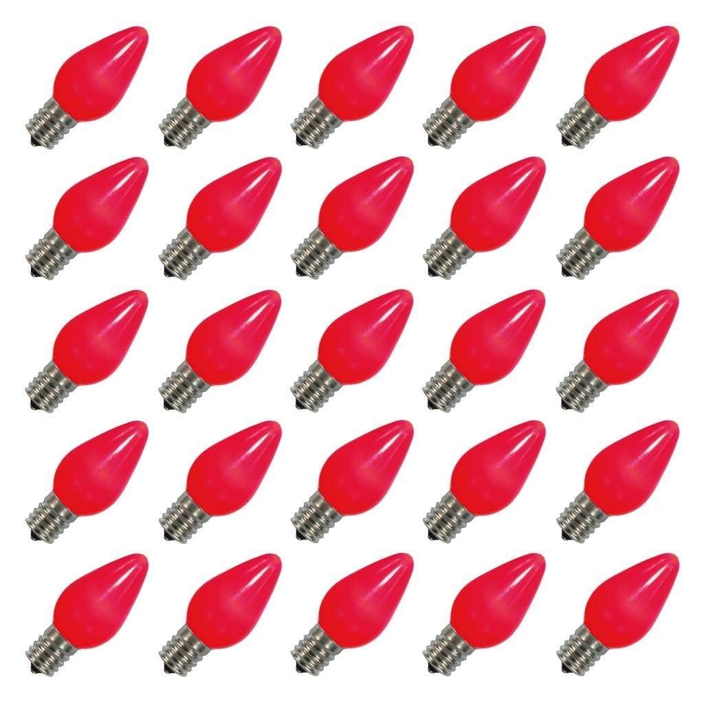Vickerman C7 Ceramic LED Twinkle Bulb, Red, 130V, 0.96W, Nickel Base, Model XLEDSC73T-25, Pack of 25