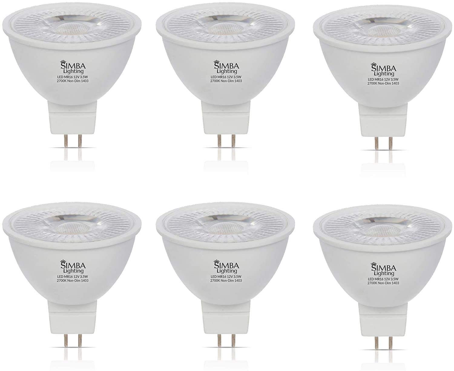 Simba Lighting Led Mr16 3.5W 12V Light Bulb (6 Pack) 20W Halogen Spotlight Replacement For Landscape, Accent, Track Lights, Desk