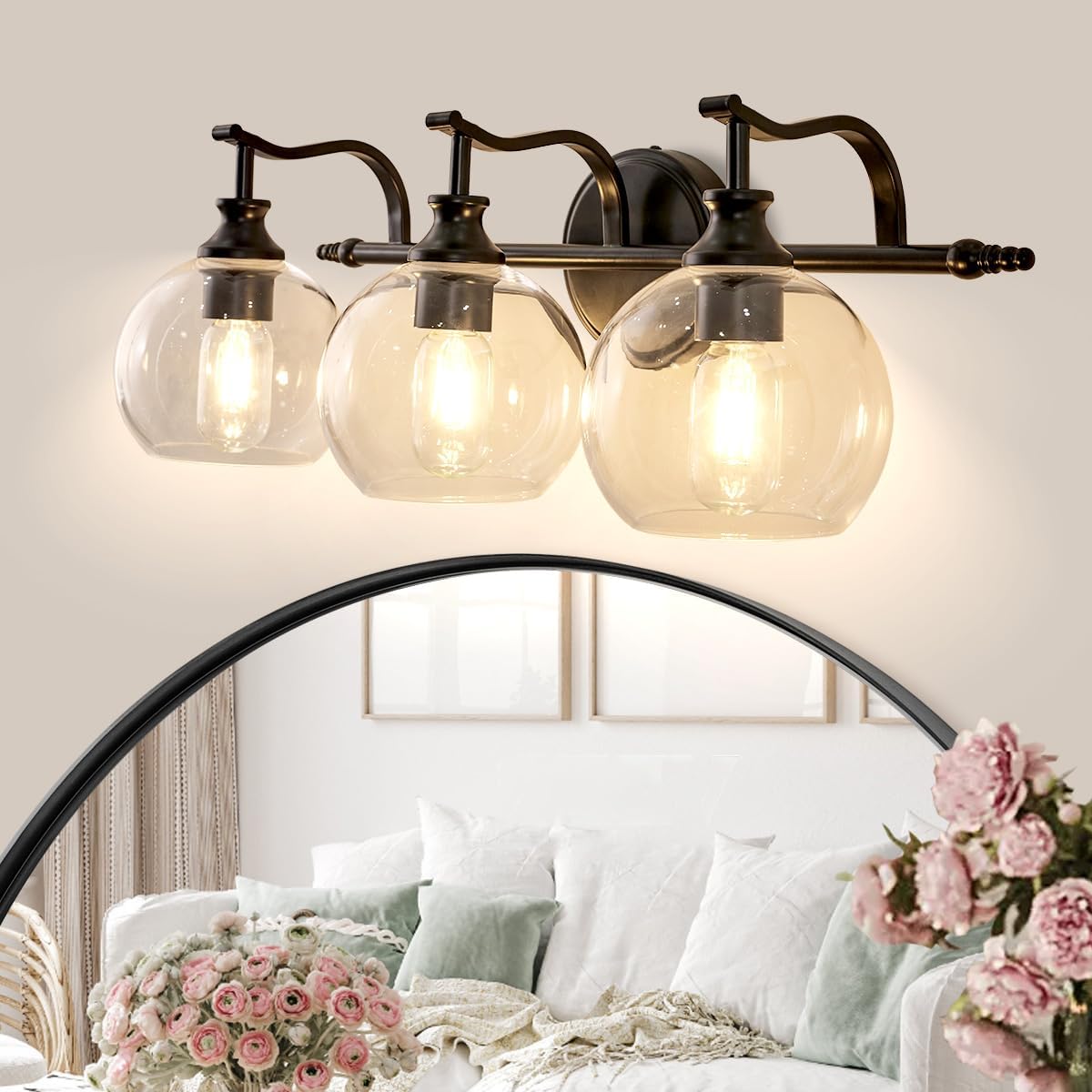 ANDY STAR Black Bathroom Light Fixture  3 Light Vanity Lights  Rustproof Wall Lights Over Mirror  Rustic Wall Mounted Lamp  Modern Wall Sconces for Mirror  Powder Room  Bedroom