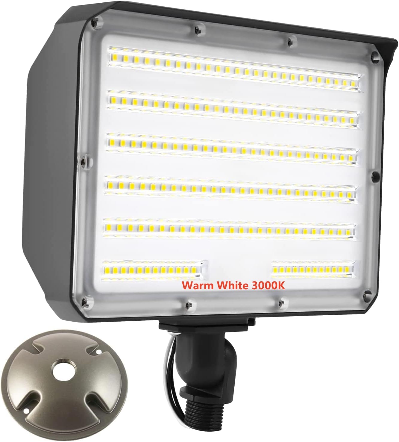 1Pack-Dusk to Dawn Outdoor 100W LED Flood Light with Knuckle, 14000LM 1000W Equivalent, 100-277V 3000K Warm light, ETL Commercial LED Flood Light Fixture, Outdoor Security Lighting for Landscape