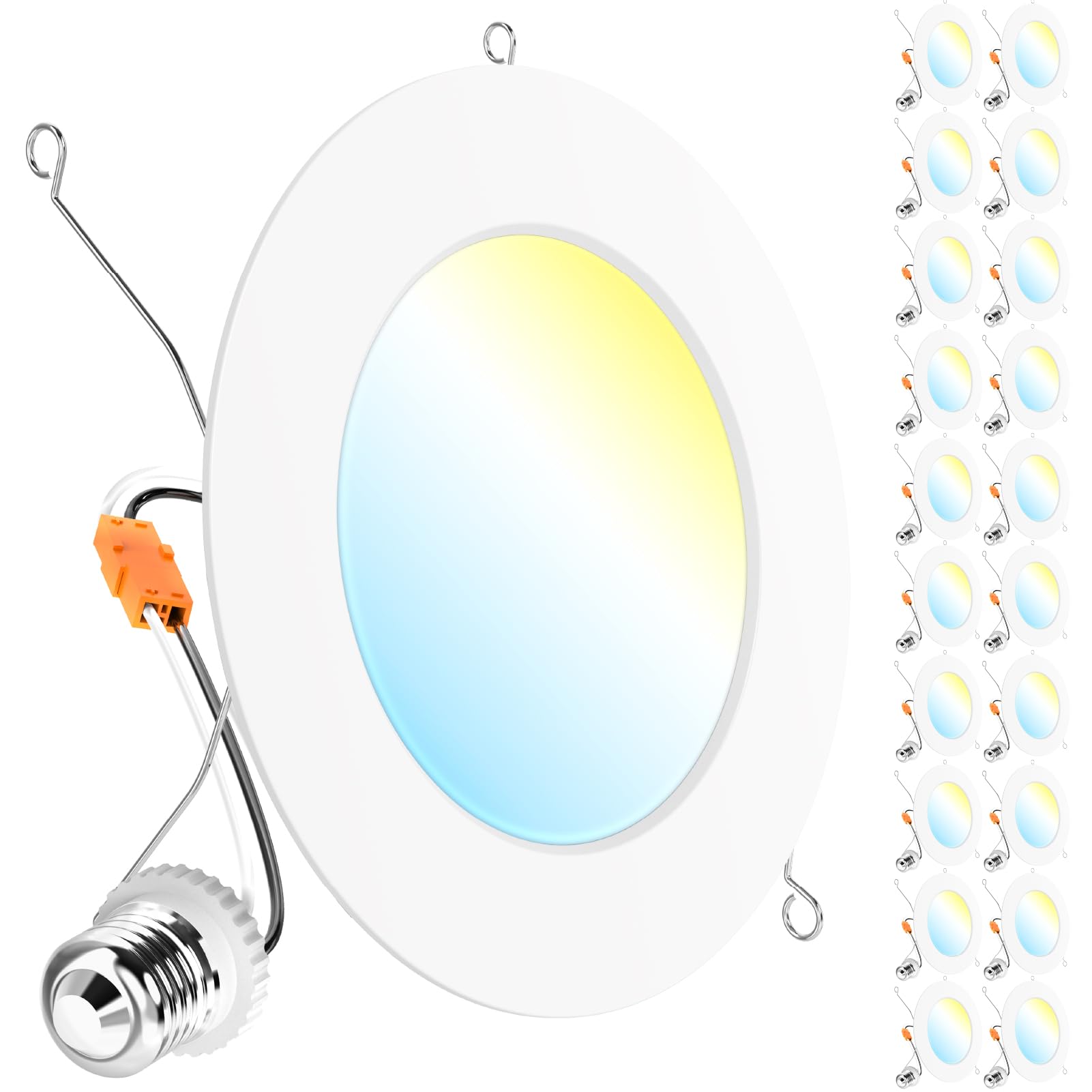 Sunco 20 Pack 5Cct Led Recessed 6 Inch, 1200 Lm High Brightness, Ultra Thin Flat Can Lights, 2700K/3000K/4000K/5000K/6000K Selectable, Dimmable, 15W, Retrofit Installation - Ul Listed