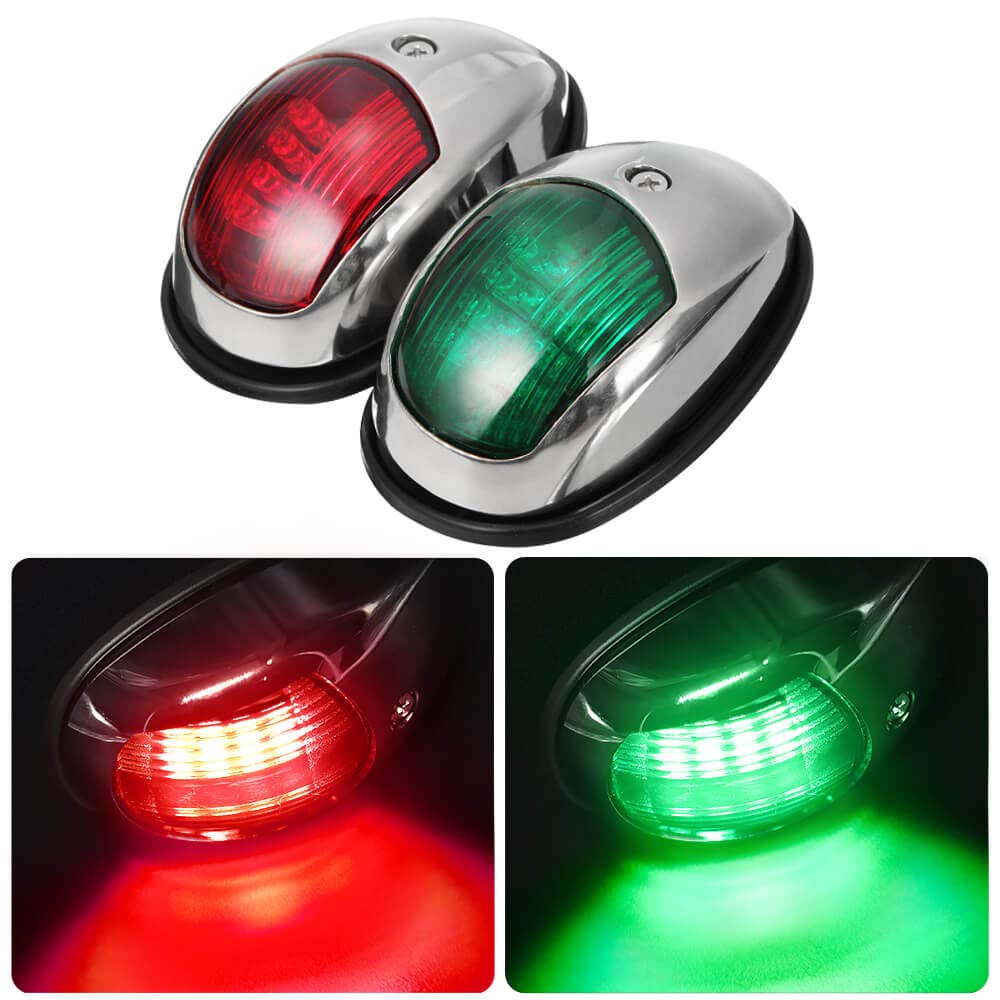 Obcursco Boat Navigation Lights, Led Red And Green Vertical Mount For Bow And Stern, Ip67 Waterproof Marine Lights For Pontoon, Bass, And Jon Boats(Sliver)