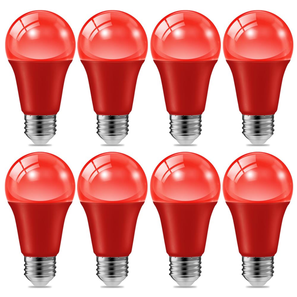 8 Pack 9W (60W Equivalent) 120V E26 Base A19 Led Colored Light Bulb  Red Led Lights For Party Christmas Decor And Halloween Lighting