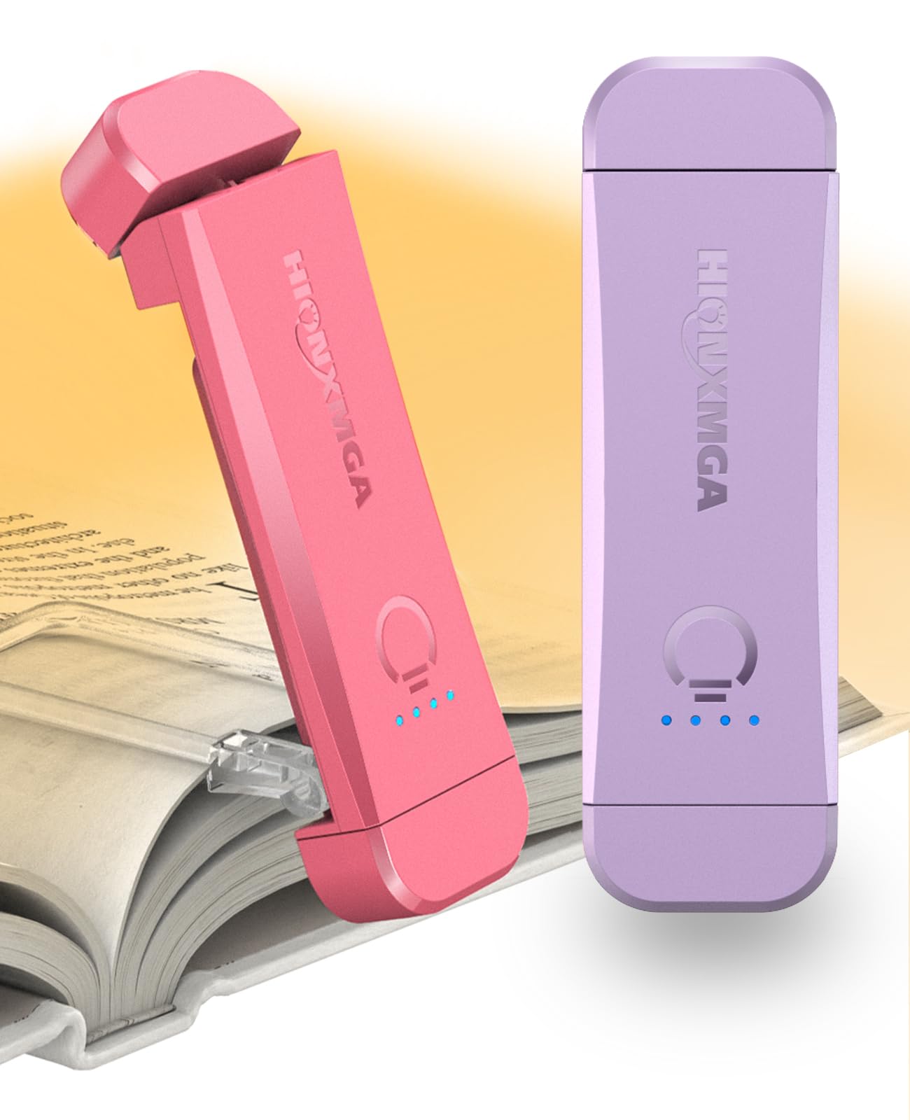 HIONXMGA Book Reading Light - 2 Pack Rechargeable Clip-On Lamp with 3 Amber Colors & 7 LEDs, Pink+Purple, Model SD-10