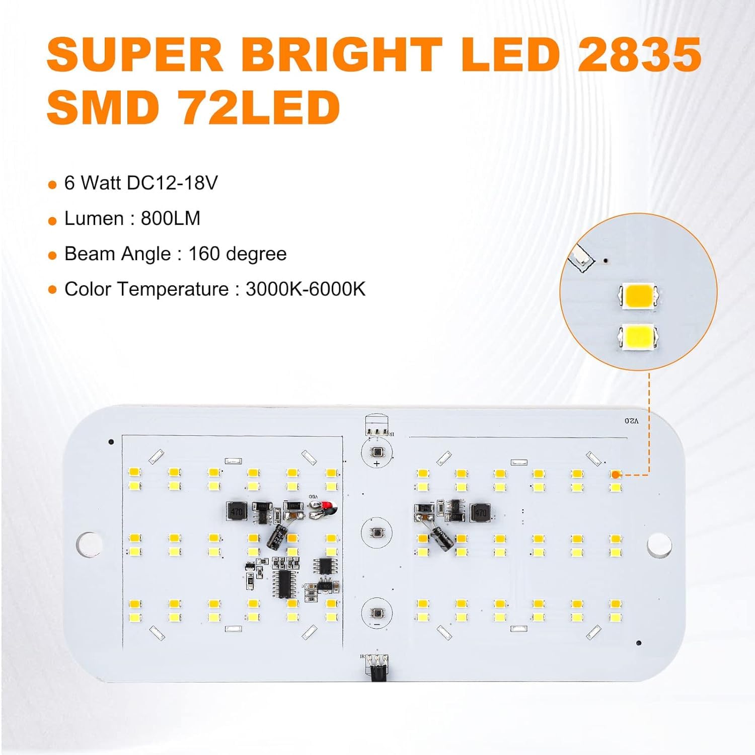 BlueFire 800LM Dimmable RV Ceiling LED Lights, 12-18V, Large - 1 Pack, Acrylic, Cool White/Warm Natural White, Model MS038X4