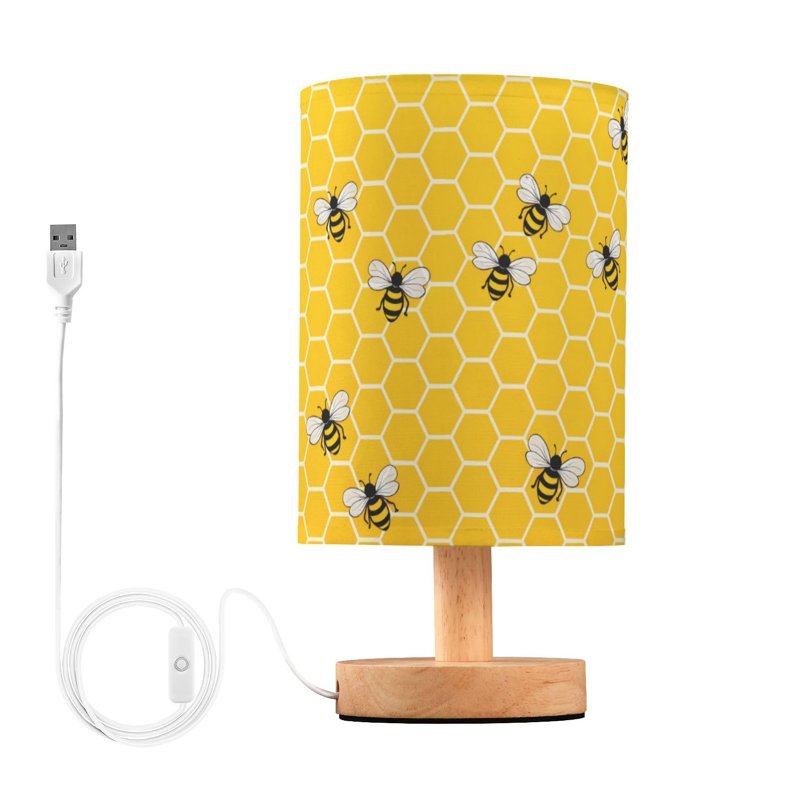 ALAZA Table Lamp with USB Port Bedside Lamp Yellow Bees and Honey Small Nightstand Lamp Desk Lamp for Bedroom Gifts Office Livin
