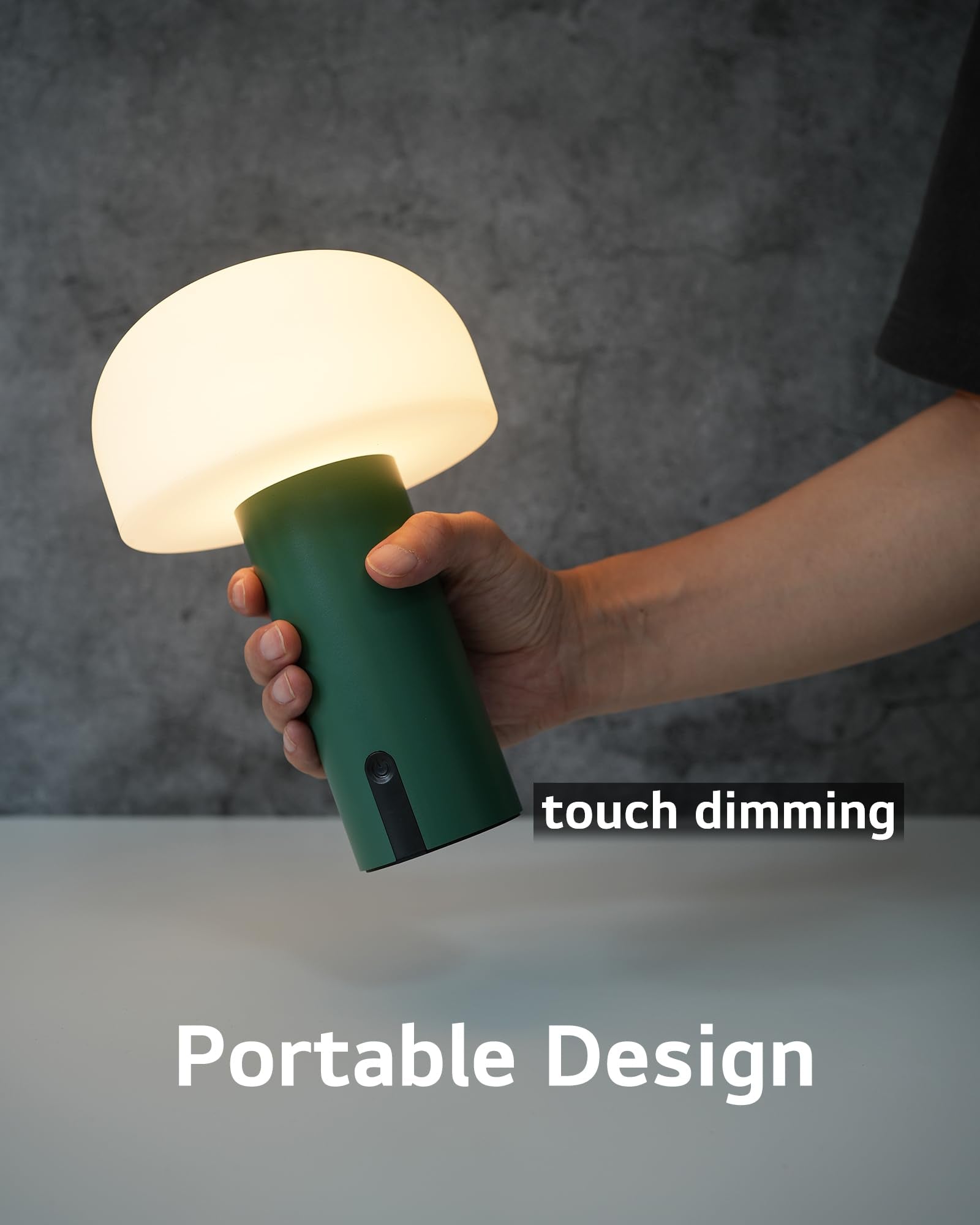 WEILAILUX Cordless Mushroom Table Lamp, Waterproof, Rechargeable, Touch Dimmable, Green, Model WL-3760