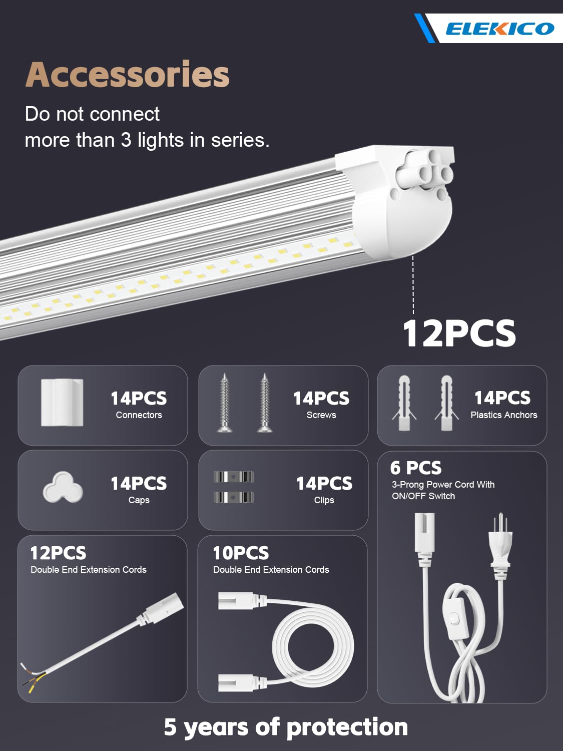 Elekico 12 Pack Super Bright 100W 8Ft Led Shop Light, 15000Lm 5000K V Shape 8' Led Shop Lights 8Ft, Linkable 96'' 8 Foot Shop Li