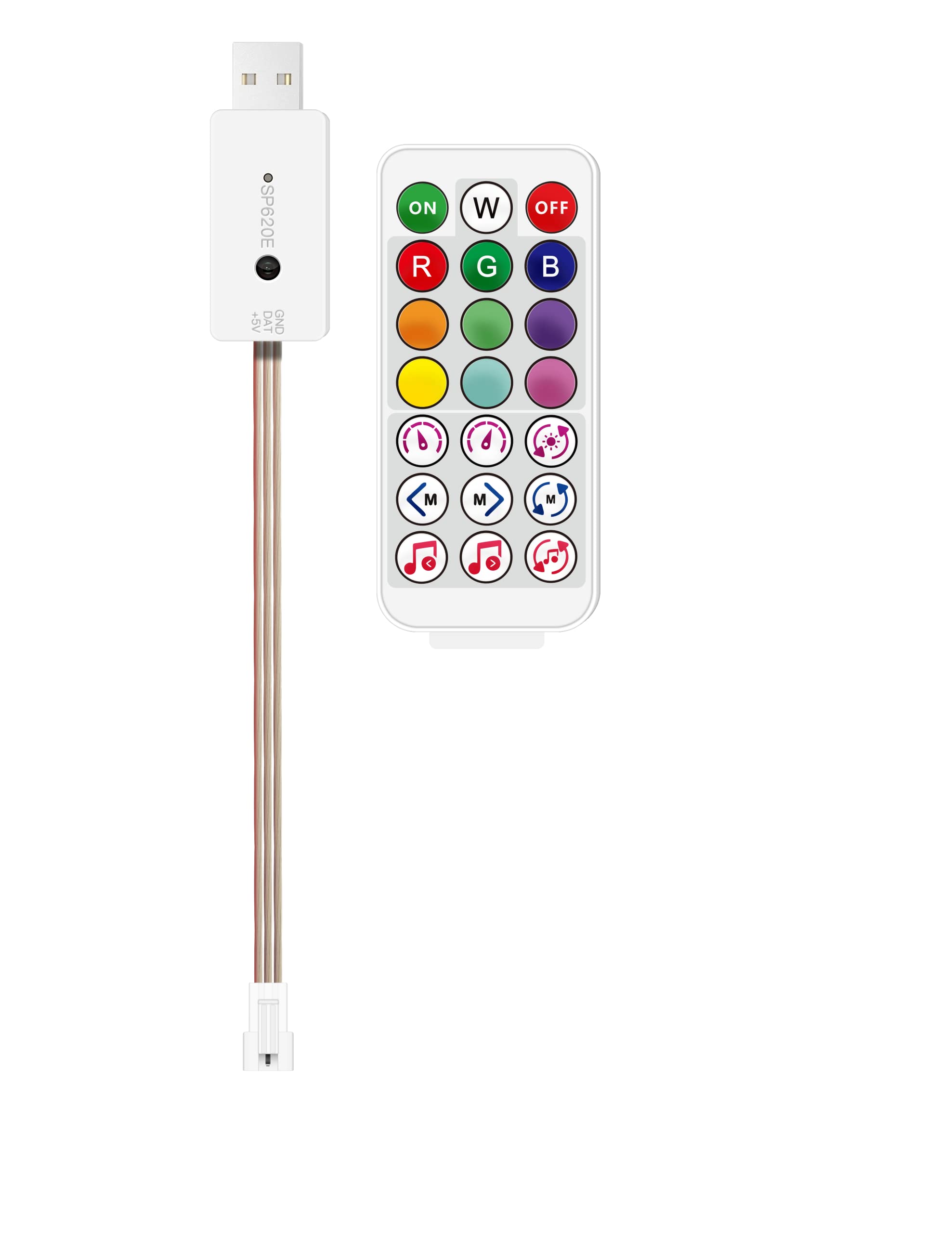 BTF-LIGHTING USB Bluetooth Mini Controller SP620E for WS2812B WS2811 LED Strip Light, White, Plastic, Built-in Mic, DC5V