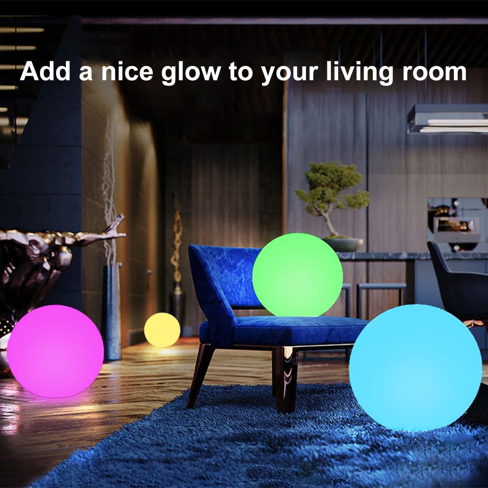 12-In Led Globe Orb Light, Dimmable Rgb Color Changing Glowing Orb Rechargeable Led Glowing Ball Light W/Remote, Waterproof Outd