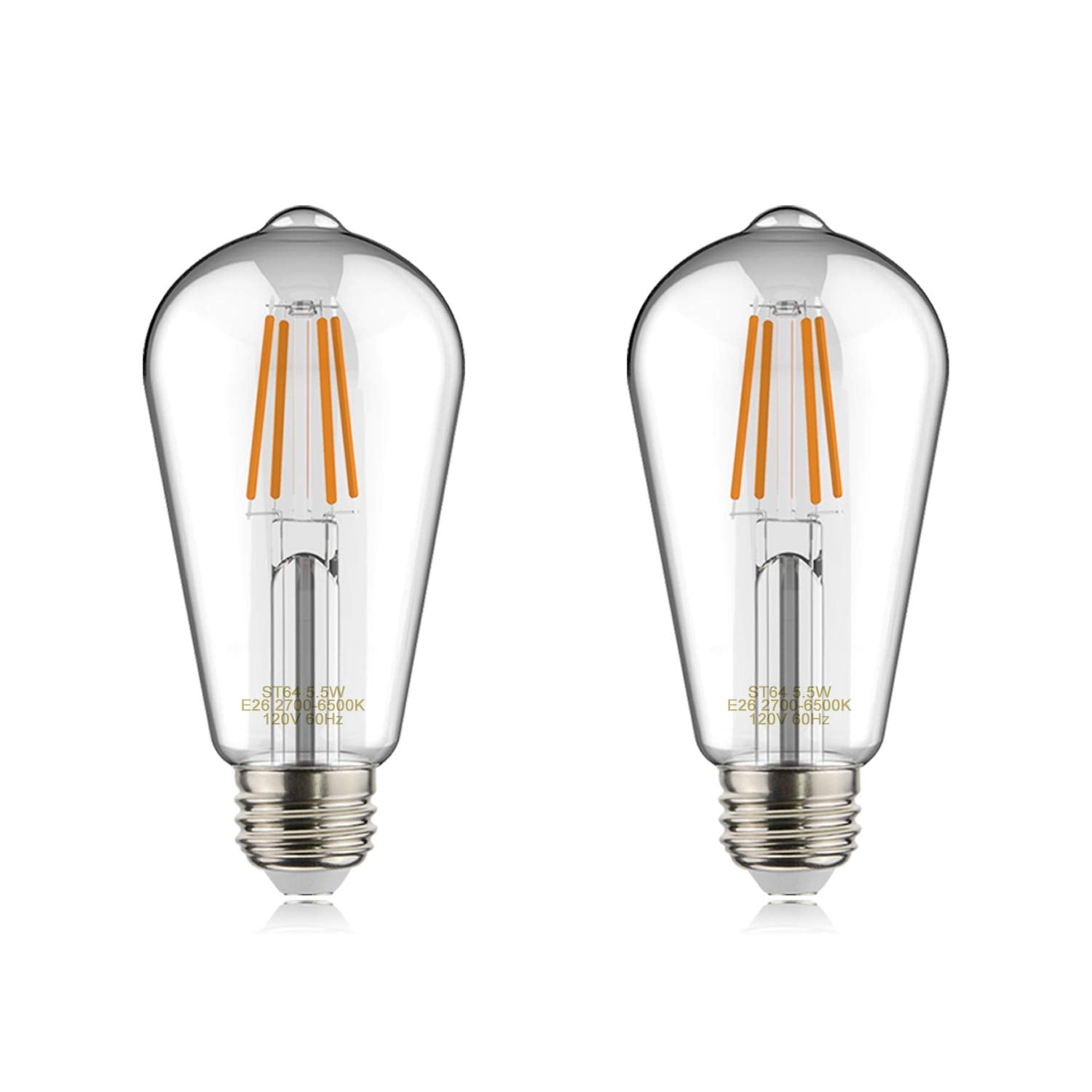 helloify WiFi LED Smart Bulb, Filament Vintage Style, ST64, 2 Pack, 2700K-6500K White Light, E26, 5 Watt